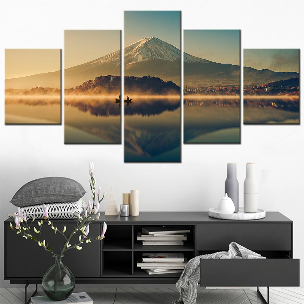 Berg Fuji See Landschaft Bild 5 Teile Wandkunst Leinwanddruck Modulare Heimdekoration Gemälde Ästhetische Zimmerdekoration Bild