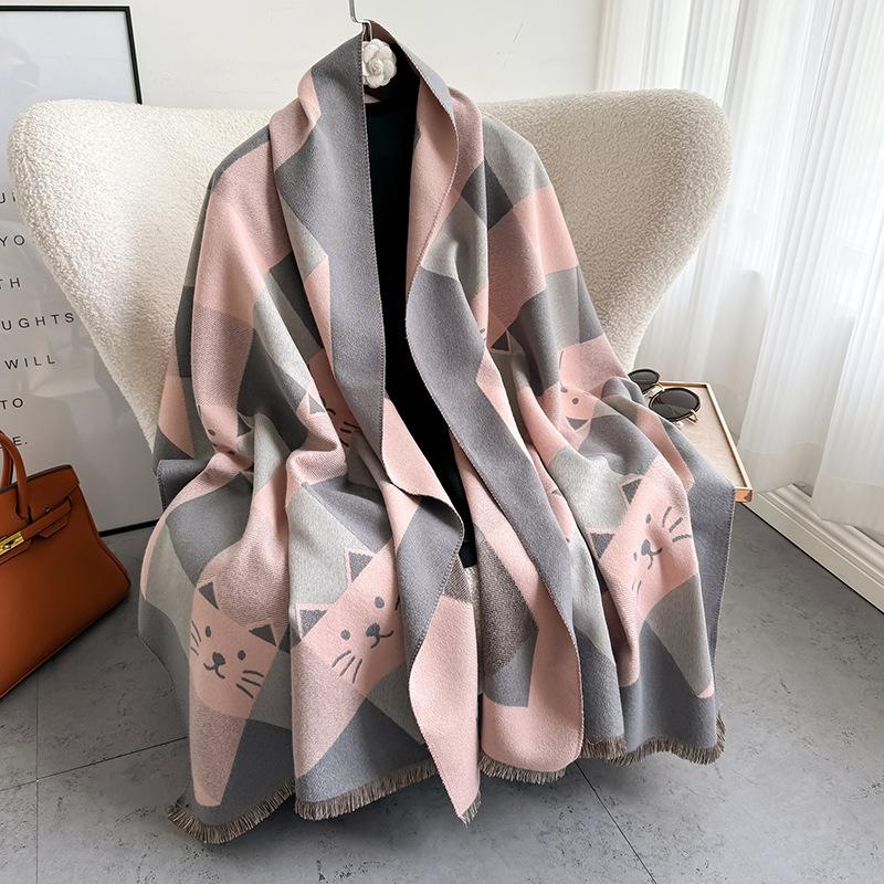 New plaid imitation cashmere scarf women's versatile kitten warm casual shawl autumn and winter fashion thickened scarf