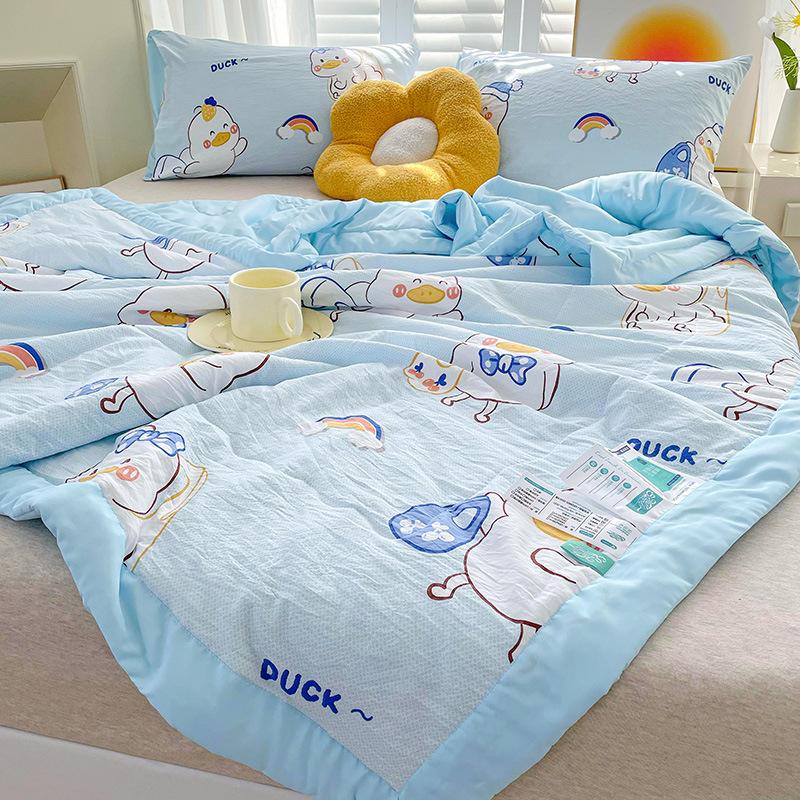 Cartoon Cotton Linen Summmer Blanket Breathable Adult Child Quilt for Summer Washable Air Conditioning Comforter Lightweight