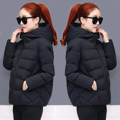 Women Winter Hooded Jacket Solid Color Long Sleeve Loose Thick Warm Down Cotton Short Coat for Cold Weather All-match Streetwear Outwear