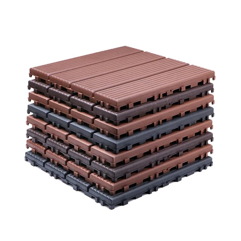30x30cm Wooden Decking Tiles Hardwood Interlocking Patio Deck Tiles Composite Floor Covering for Garden Wood Flooring