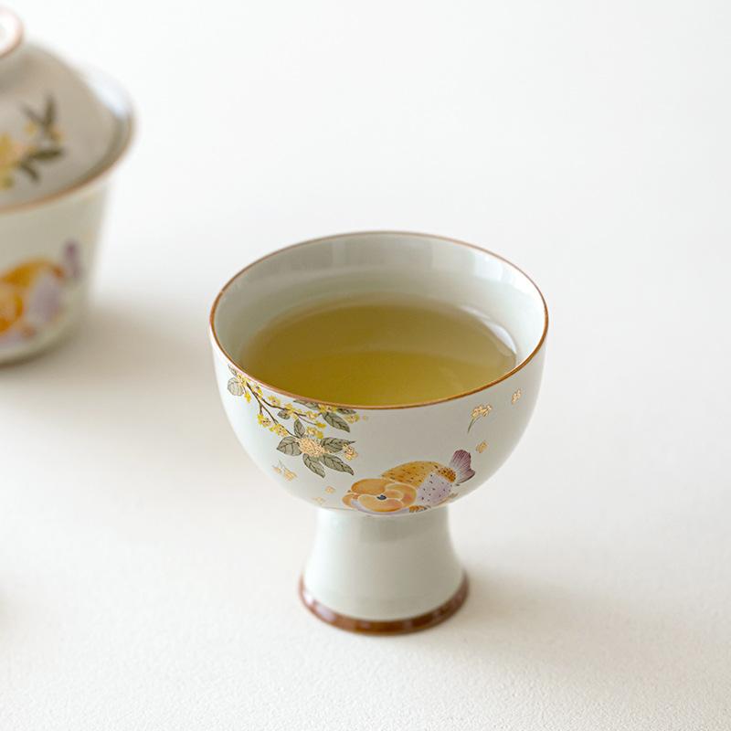 

Guofeng grass and wood ash high-foot tea tasting teacup ceramic master cup tea drinking special cup kung fu tea set tea cup 200ml