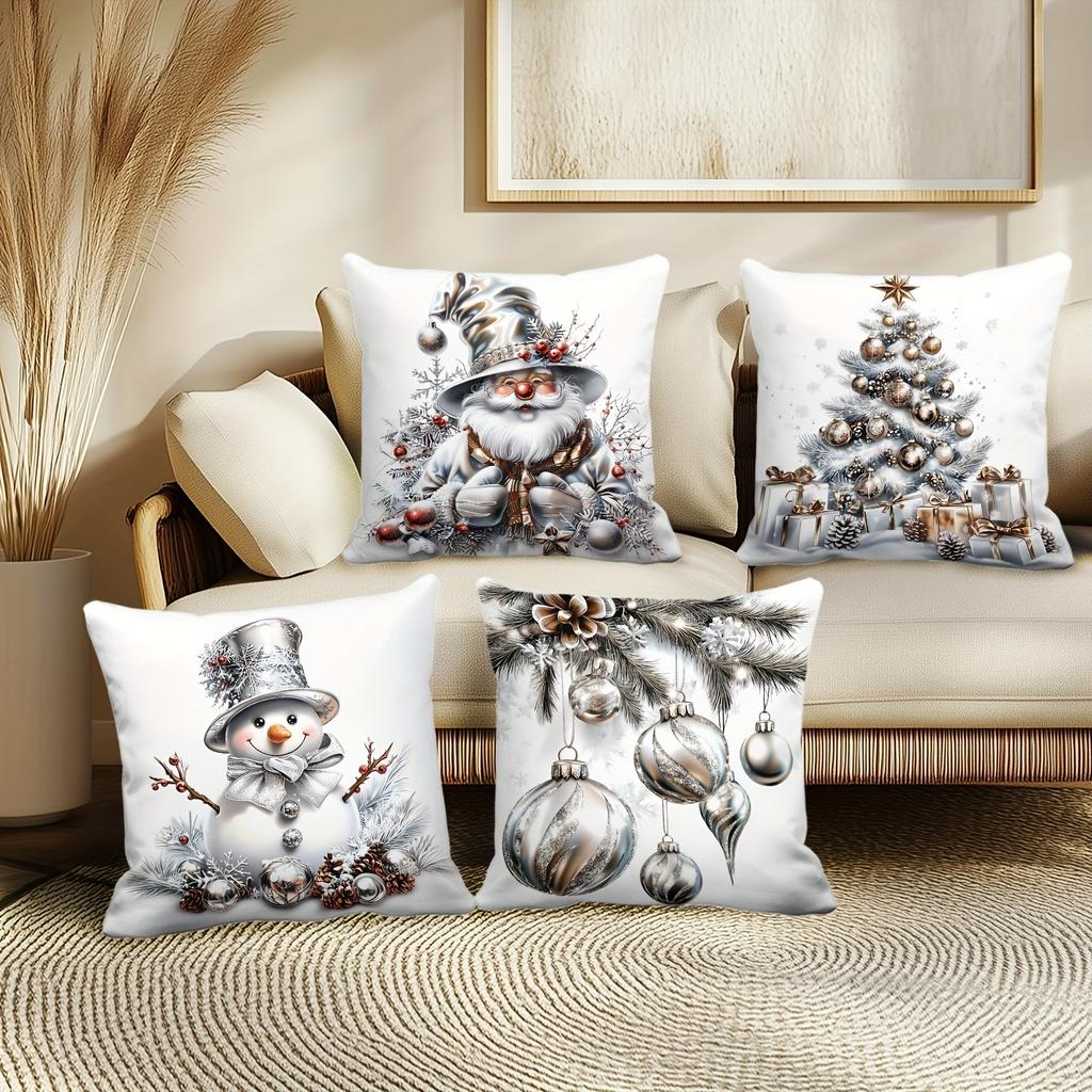 Christmas Themed Pillowcases: Santa, Snowman, Christmas Tree & Ornaments Designs Sofa Room Cushion Cover Home Decoration Gift