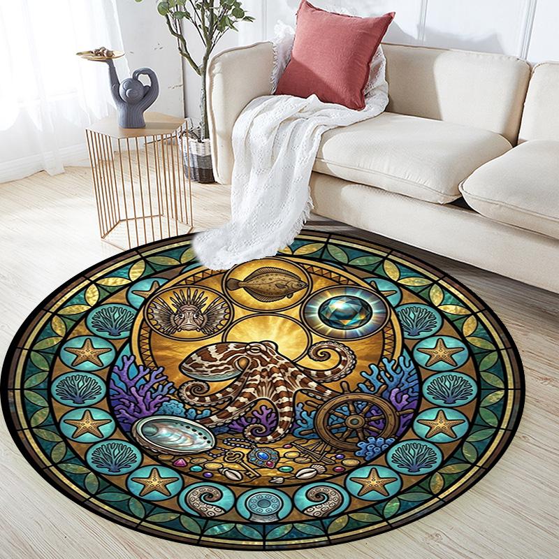 Oceanic Glass Round Area Rug Under Office Chairs Bedroom Living Room Home Decor