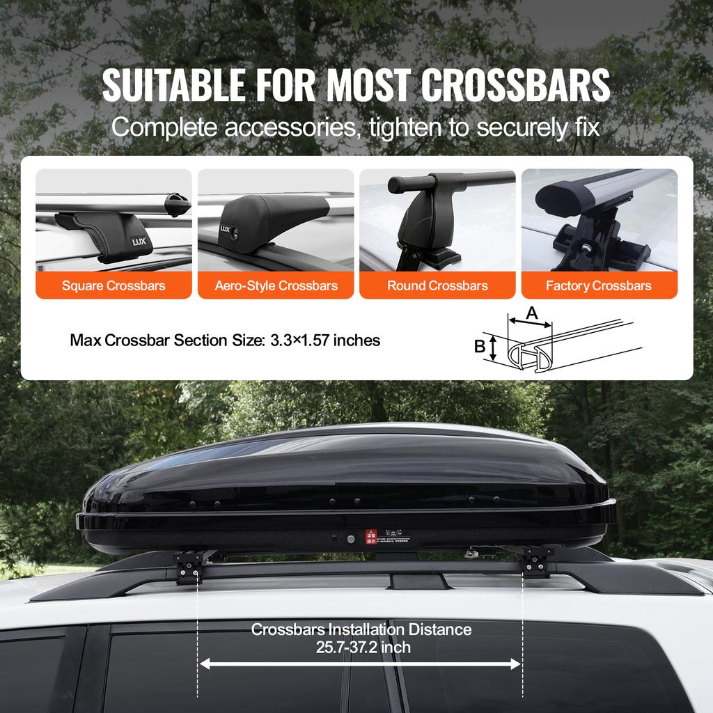 SucceBuy Rooftop Cargo Carrier Roof Cargo Box ABS Hard Shell Roof Box with Dual-Sided Opening and 2 Reinforced Strap Aerodynamic
