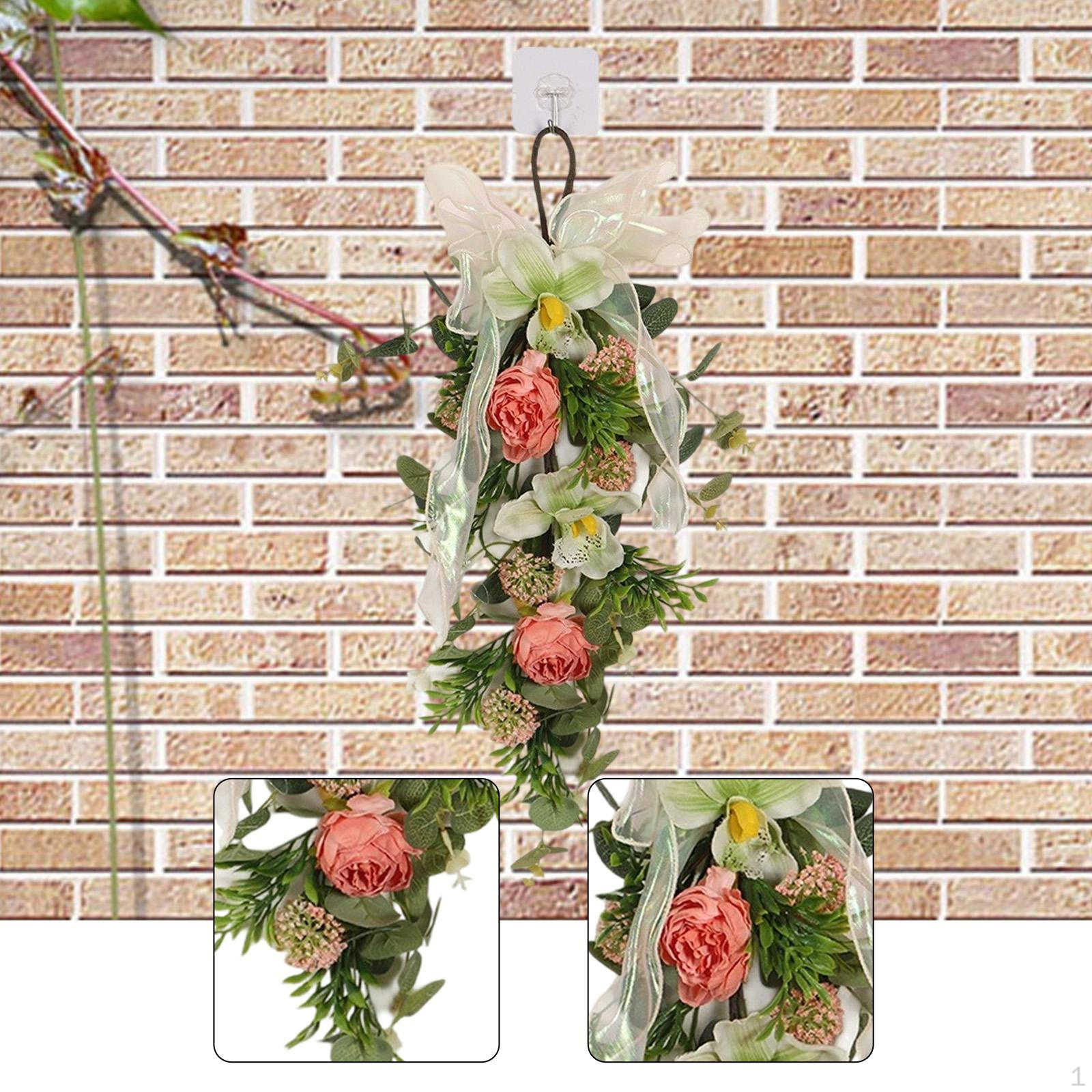 Artificial Floral Teardrop Swag Wreath Spring Home Decor with Hanging Loop for Garden Party