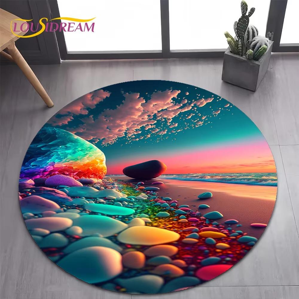 New Style Colorful Pebble Rainbow Road Beach Stone Round Carpet Rug for Bedroom Living Room Decoration Pet Decor Floor Mat Ins
