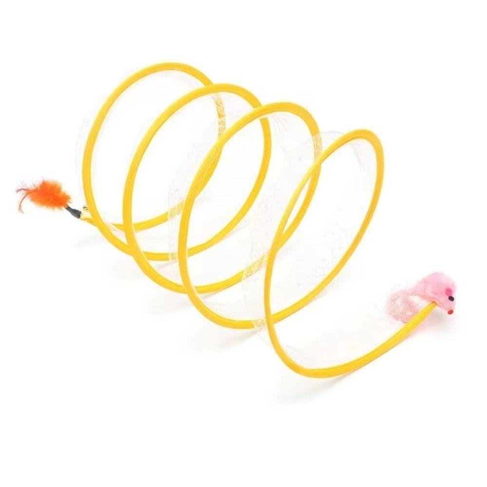

Steel Wire+Elastic Mesh Cat Spring Toy With Bell Cat Collapsible Tunnel Pet Fun Play Toy Rabbit
