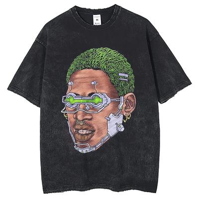 Herren Hip Hop Streetwear T-Shirt Oversize Vintage Porträt Kopf Grafik Bedrucktes T-Shirt Harajuku T-Shirt Baumwolle Oberteile Tees