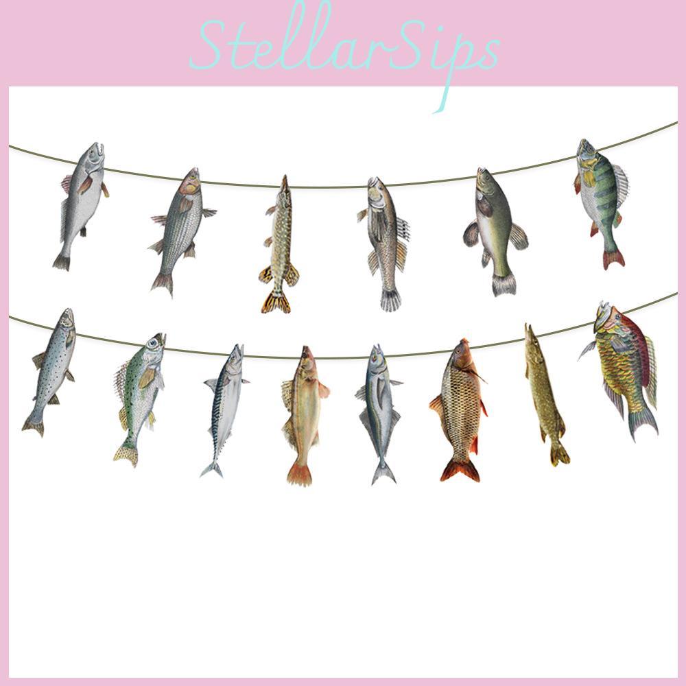 Fish Pattern Paper Pull Flags For Venue Decorations Celebration Supplies