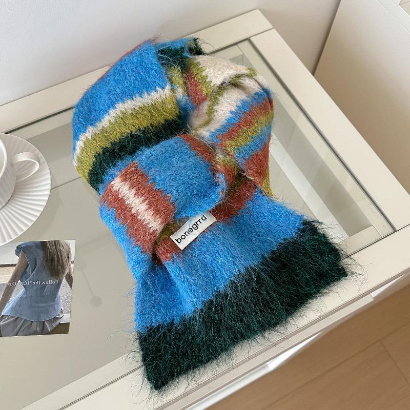 Colorful Striped Japanese Knitted Scarf Female Winter Fashion Warm Neck Scarf Students Korean Version of The Male Couple Models