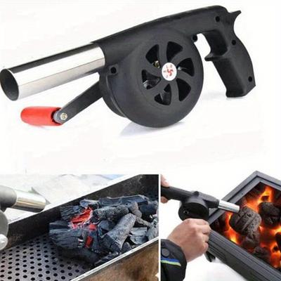 BBQ Charcoal Fire Starter Fan - Manual Hand Cranked Blower with Heat-Resistant Strap, Touch Control for Grill Enhancement