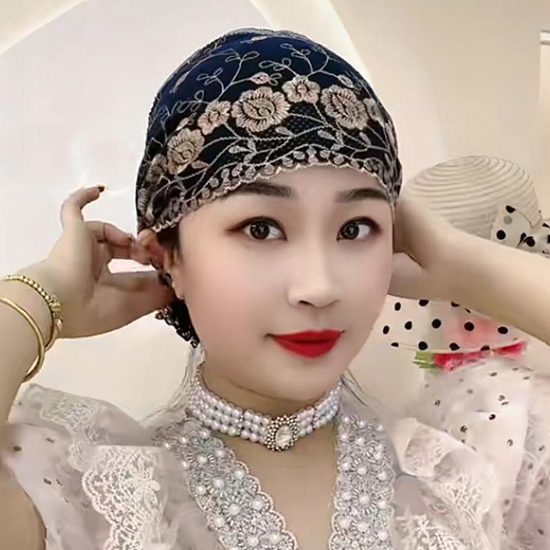 Damen Spitzen-Turbankappen für Damen Atmungsaktive Netz-Beanie-Mütze Muslimische Sommer-Kopfbedeckung Kappe