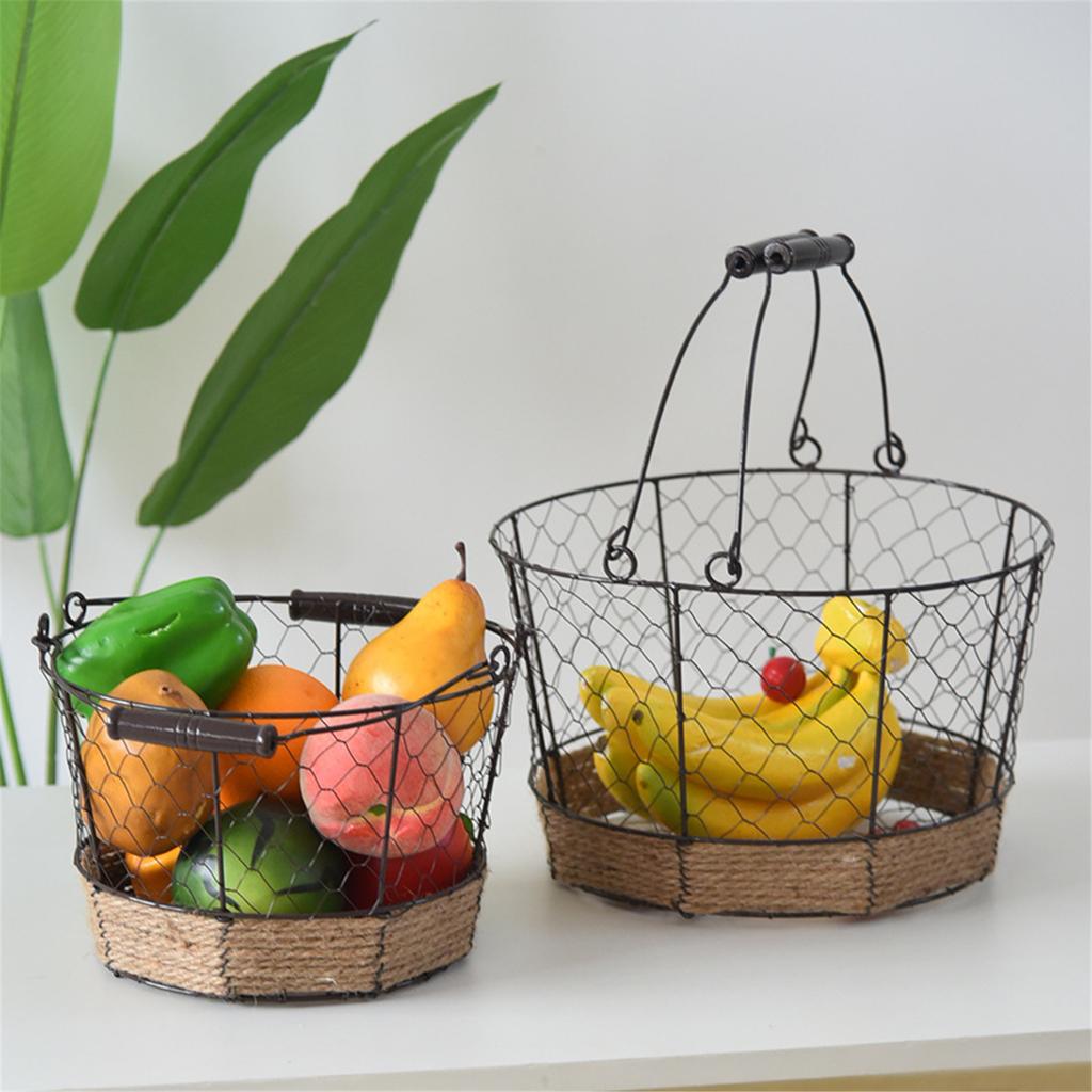 French Country Styles Iron Fruit and Vegetable Basket with Detachable Banana Hanger for Home Decoration Daily Use