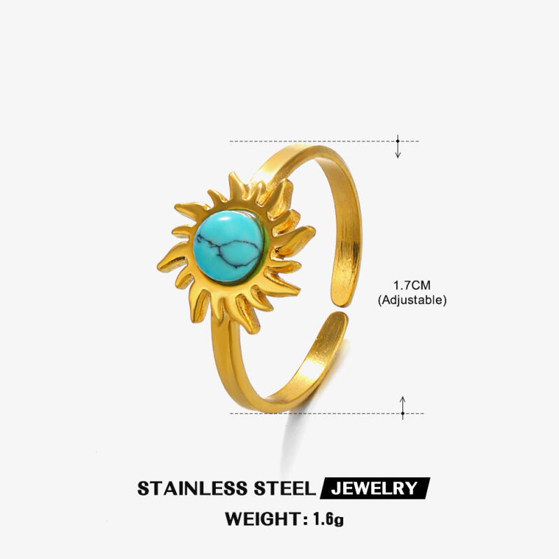 Classic Stainless Steel Sun Flowers Inlay Stone Rings for Women Men Vintage No Fading Opening Rings Banquet Jewelry Accessories