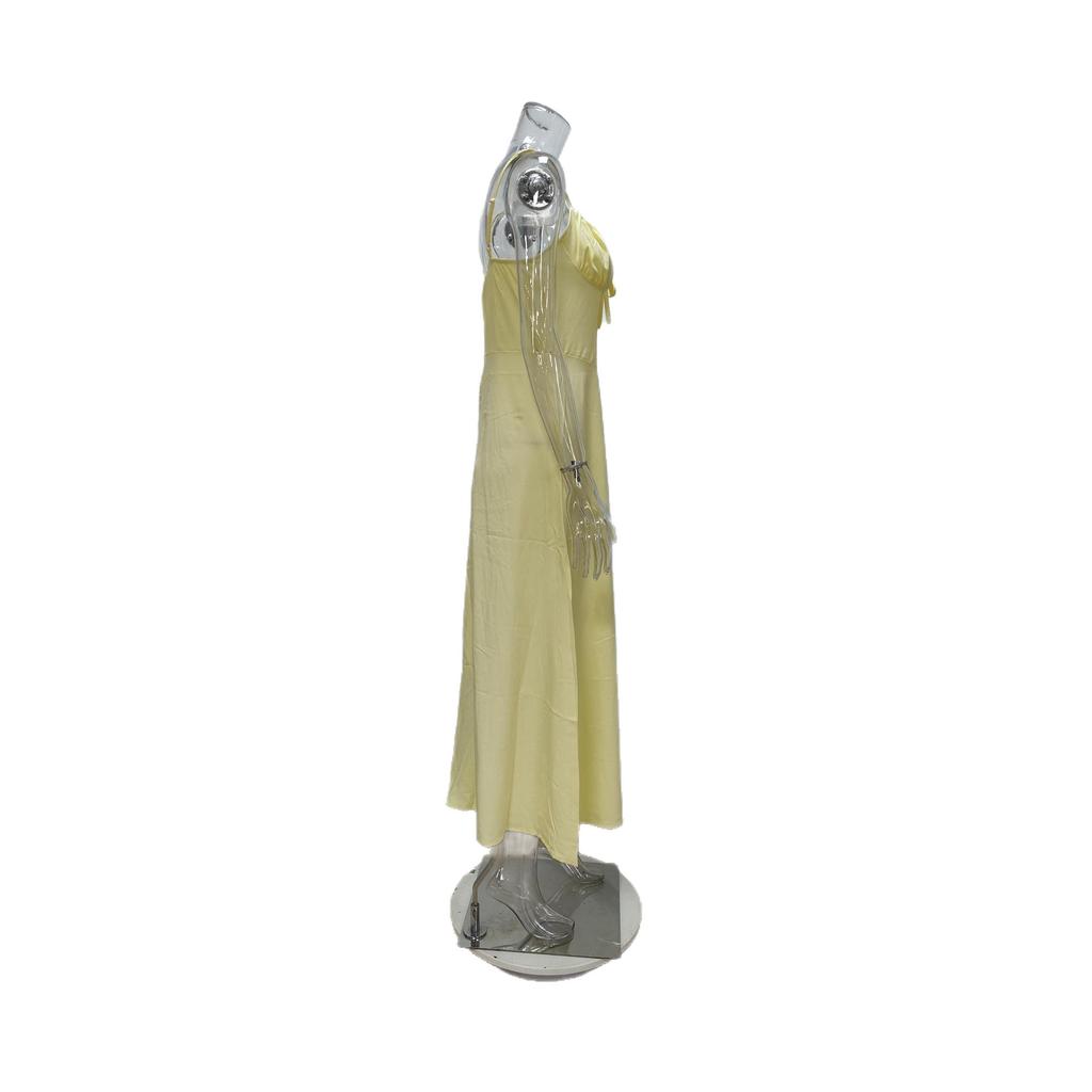 Women's Spring New European and American Style, elegant and elegant lace-up A-line solid mid-length dress
