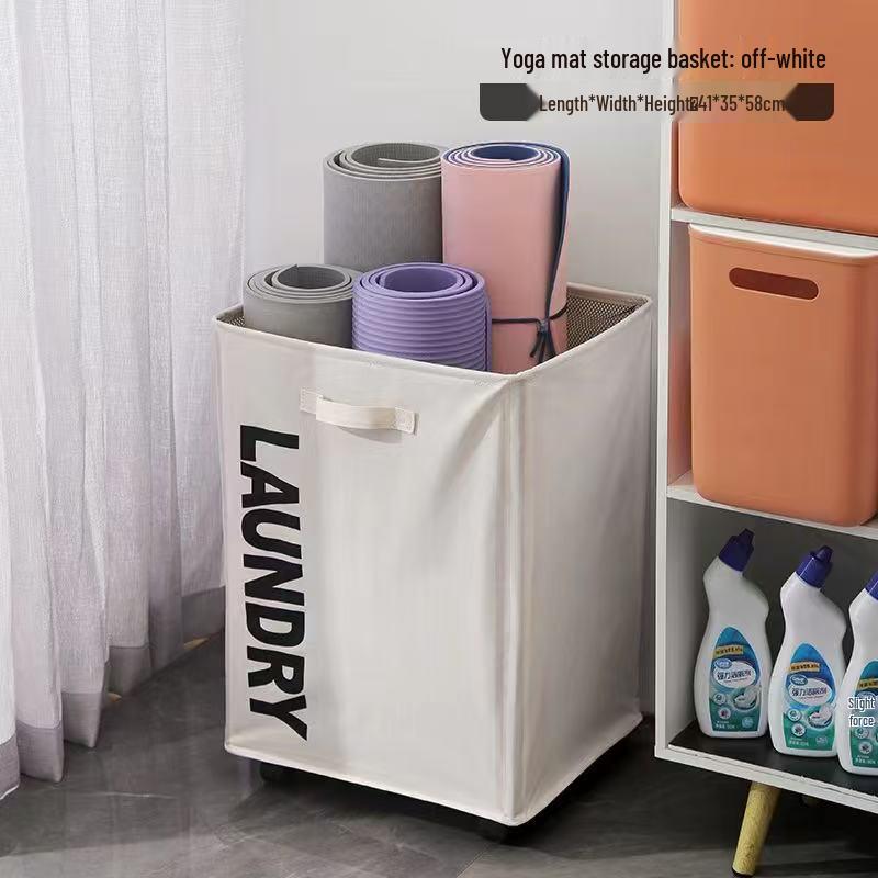 Oxford Cloth Folding Storage Basket with Wheels - Ideal for Laundry, Yoga Mats, and Household Items.