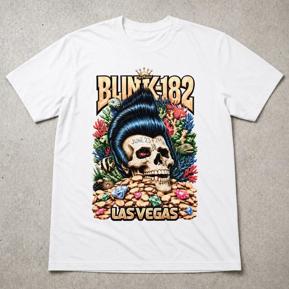 Blink 182 Las Vegas T Shirt Punk Rock Band Skull Graphic Tee Adults Kids 2XL