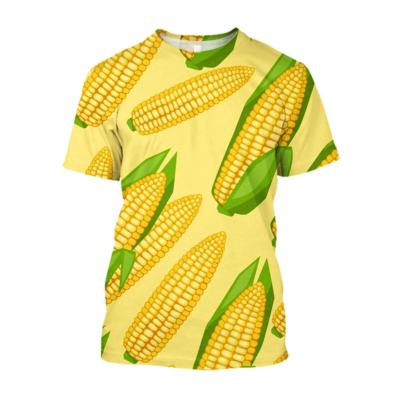 Summer Round Neck 3D Creative Corn Printed T-shirts Fashionable Casual Short Sleeved Children's Boy and Girl Kids Unisex T-shirts