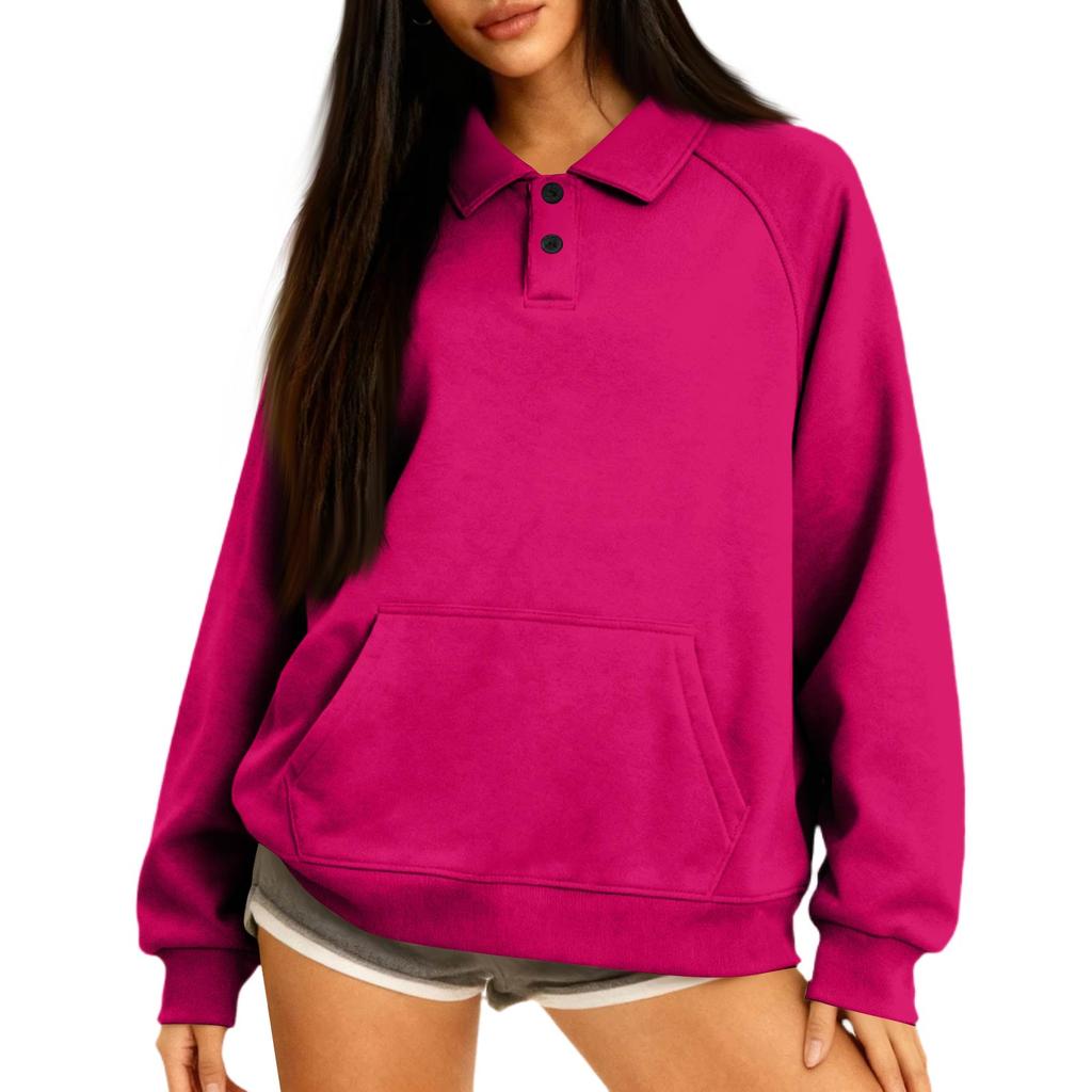 Women's Button-Up Collar Tops Cotton Women's Casual Fashion Long Sleeve With Pocketed Pullover Top Blouse