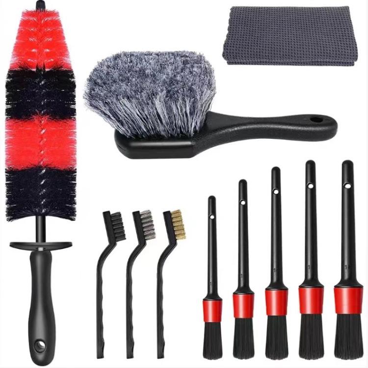 Car Cleaning Kit: Tire & Wheel Brush, Car Wash Tools, Wiping Cloth, Floor Mat Brush