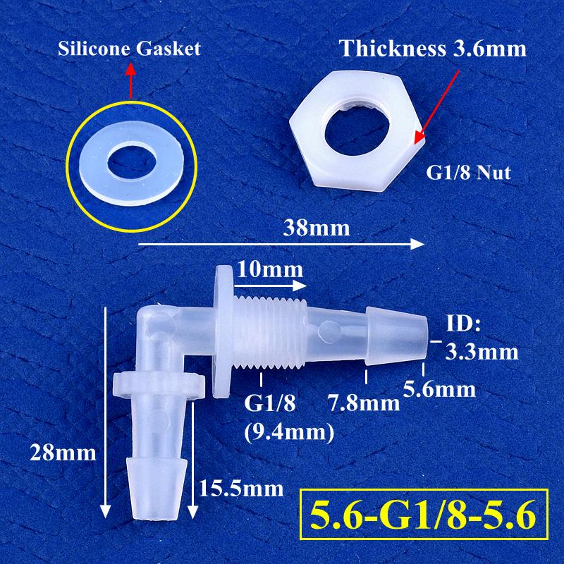 Pagoda Perforated Elbow Connector + Silicone Gasket Aquarium Tank Adapter Garden Water Hose Joint M6~G1/2 Thread To 2.4-11.1mm