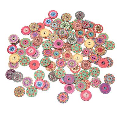 100 szt. Drewniane guziki Retro wzór kwiatowy Trwałe 25mm Akcesoria DIY do szycia i rękodzieła