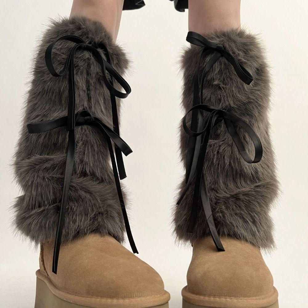 Faux Fur Furry Leg Warmers Y2k Women's Plush Stockings Fashion Lace Up Leg Warmers Fall Winter