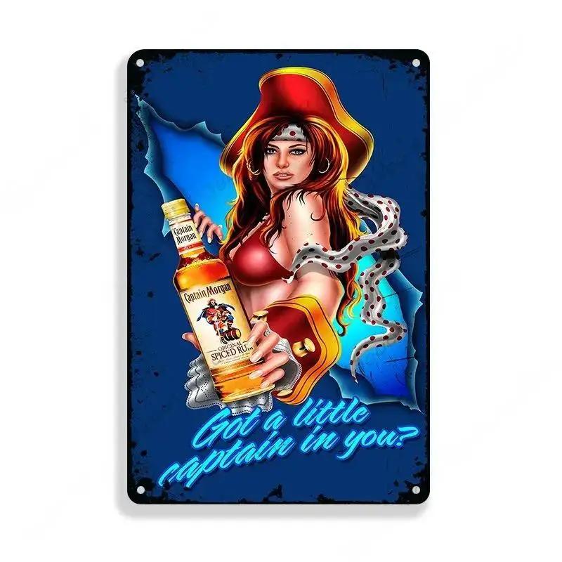 Vintage Rum Brand Metal Tin Sign Pin Up Girl Poster Metalowe znaki Man Cave Home Garage Metalowa tabliczka ścienna Dekoracja z blaszanego znaku