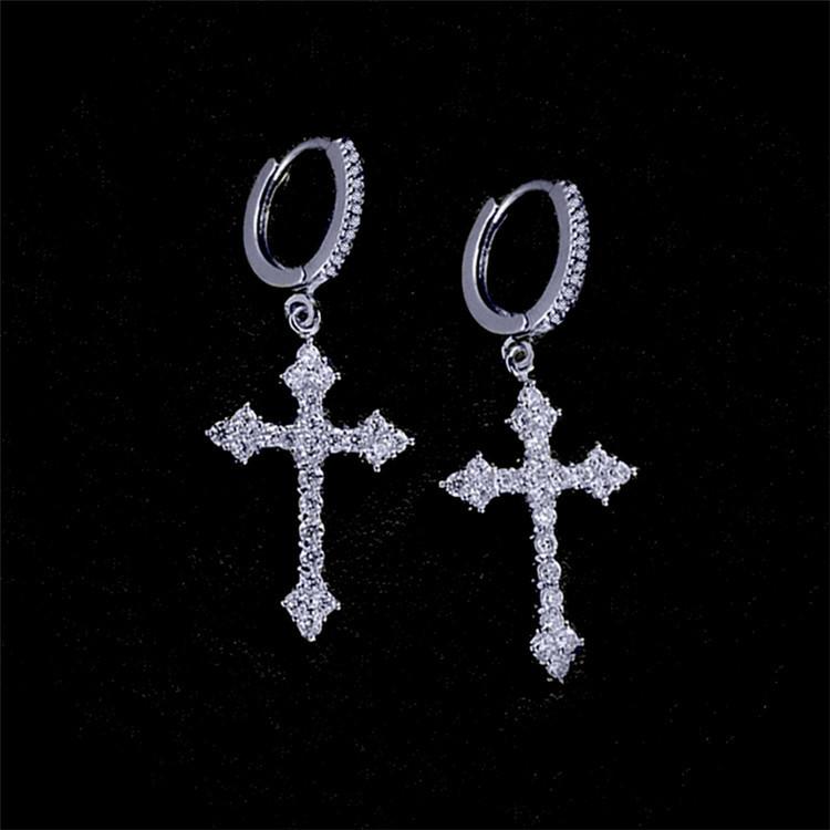 European and American Cross Earrings Inlaid with High Quality Zircon Earrings Fashionable Mens and Womens Ear Accessories