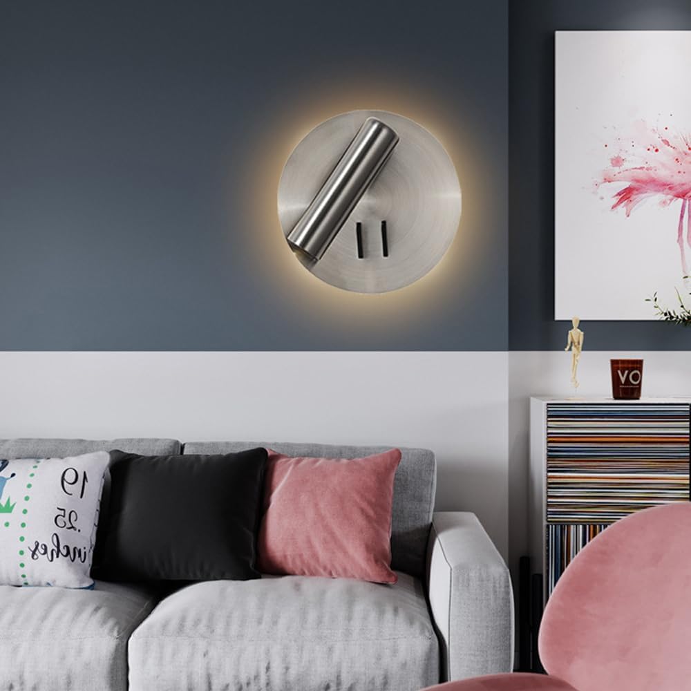 Bedside Reading Wall Lamp LED Wall Sconce Adjustable Headboard Light 350°+90° Rotation Hardwired Sconces Wall Swivel Spotlights for Bedroom Living