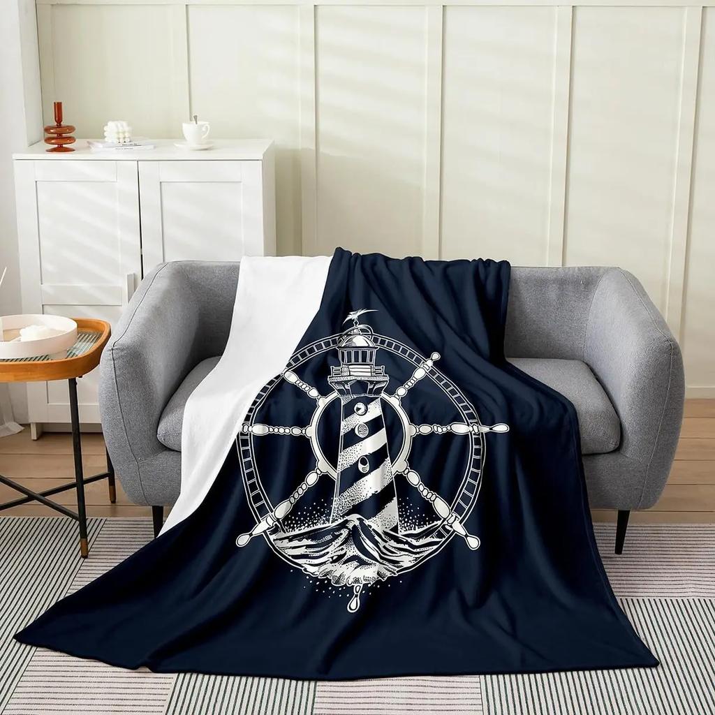 Ship Rudder Print Blanket Soft Fleece Flannel Lightweight Nautical Blanket Cozy Warm Plush Throw Blanket Sofa Couch Chair Decor