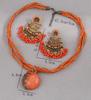 Neue Vintage Oranger Schmucksets Handgefertigte Perlen Choker Halskette Ohrringe Set Für Frauen Bijoux Statement Halsketten Set