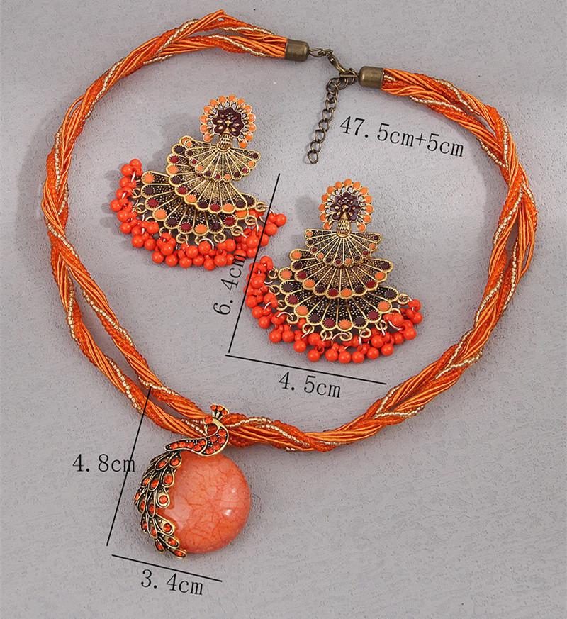 Neue Vintage Oranger Schmucksets Handgefertigte Perlen Choker Halskette Ohrringe Set Für Frauen Bijoux Statement Halsketten Set