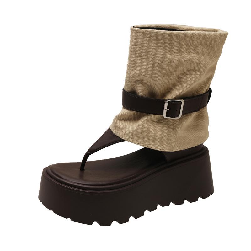 

Design sense muffin heel thick-soled heightening set of toe sandals 2025 new summer western denim casual cool boots 40