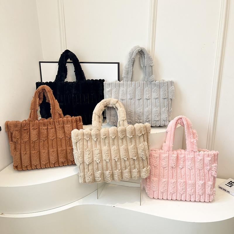 Autumn and winter new textured fashion hand carry plush women's bag casual portable tote bag
