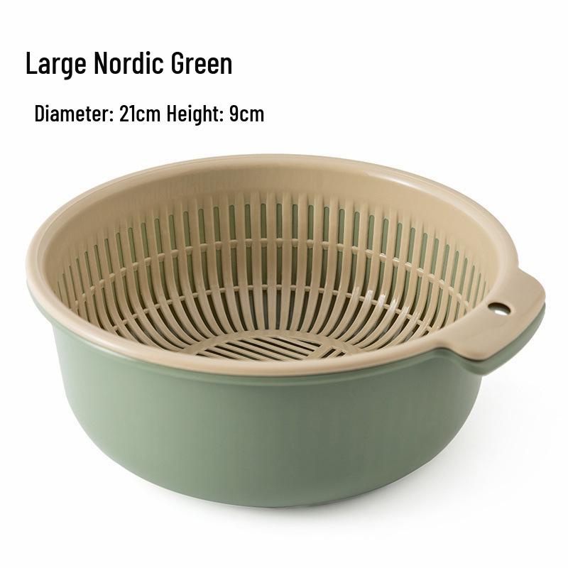 Double-Layer Round Vegetable & Rice Wash Basin Colander Basket