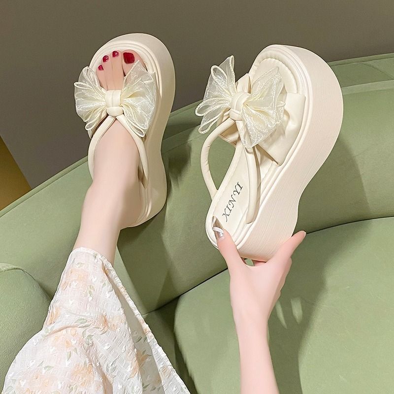 Gentle Fairy Wind Bow Sweet Height Increase Women Wear Sandals 2025 Summer Popular Fashion Versatile Cool Slippers