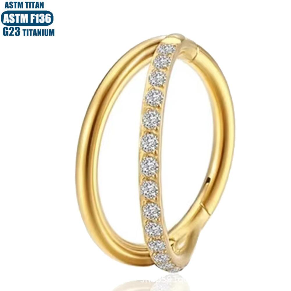 F136 Implant Grade Titanium Forked Nose Ring & Zirconia Seamless Stud Earring Set