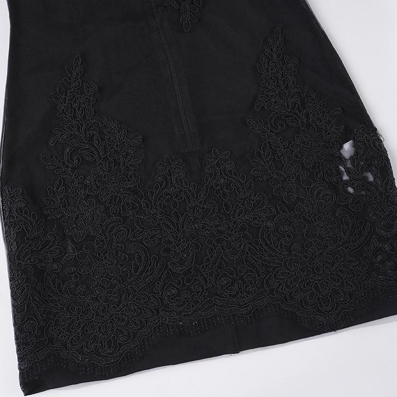 Sexy Lace Patchwork Spaghetti Strap Halter Dress - European & American Style, Slimming, See-through, Pure Color, Short Party Dress.