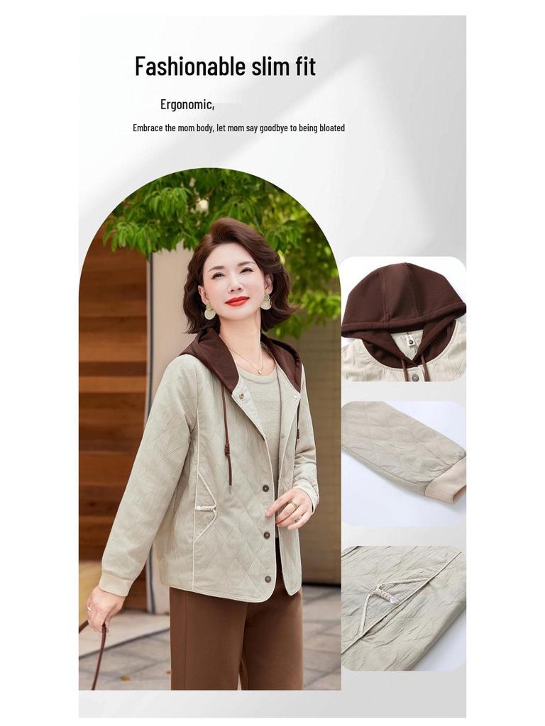 2025 Women's Slim Fit Padded Jacket with Hood - Fashionable for Middle-Aged and Elderly, Loose Top Sweatshirt for Moms