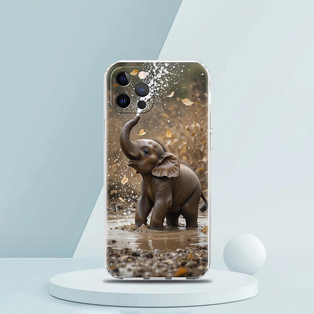 Soft TPU Transparent Phone Case Cover for iPhone 16 15 14 13 12 11 Pro Max XR 8 7 Plus XR Shockproof Shell Cute Animal Elephant