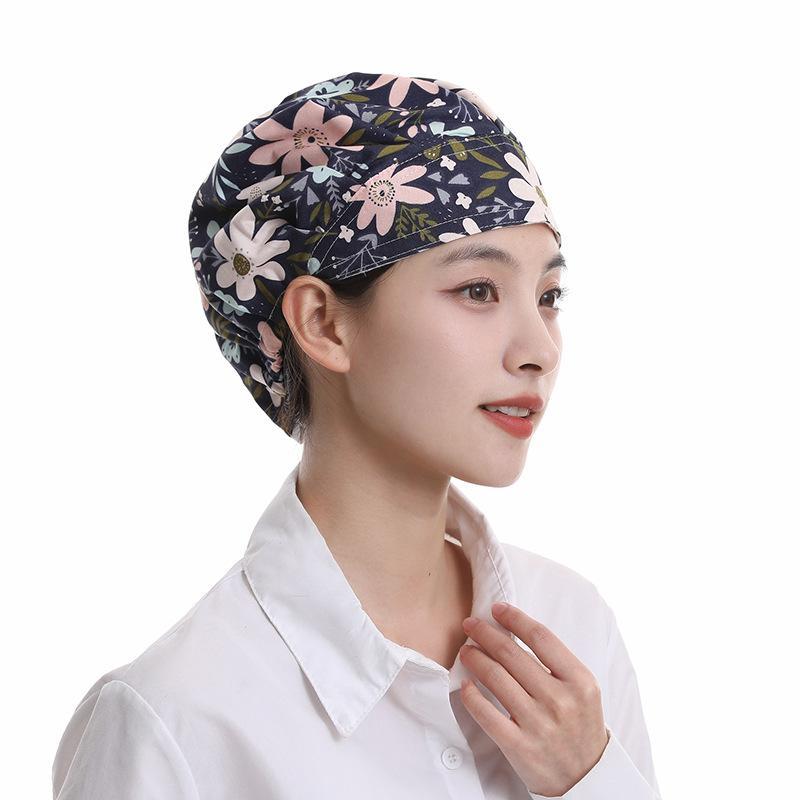 Printed Polyester Cotton Bouffant Scrub Caps Breathable Lightweight for Catering Chef Food Service Staff Work Use