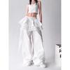 Damen Sommer Cargo-Hosen Streetwear Spitze Patchwork Weite Hosen Gyaru Harajuku Koreanische Baggy Hosen