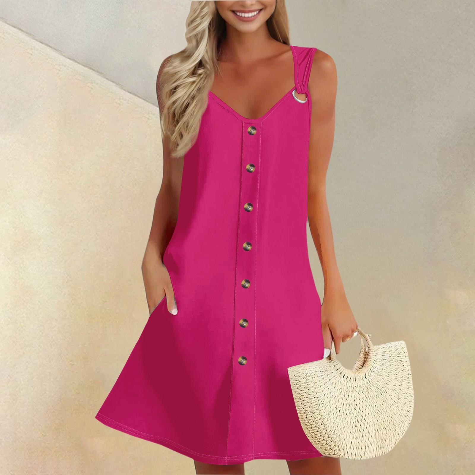 

Женское летнее платье без рукавов, весенний однотонный сарафан с карманами XL