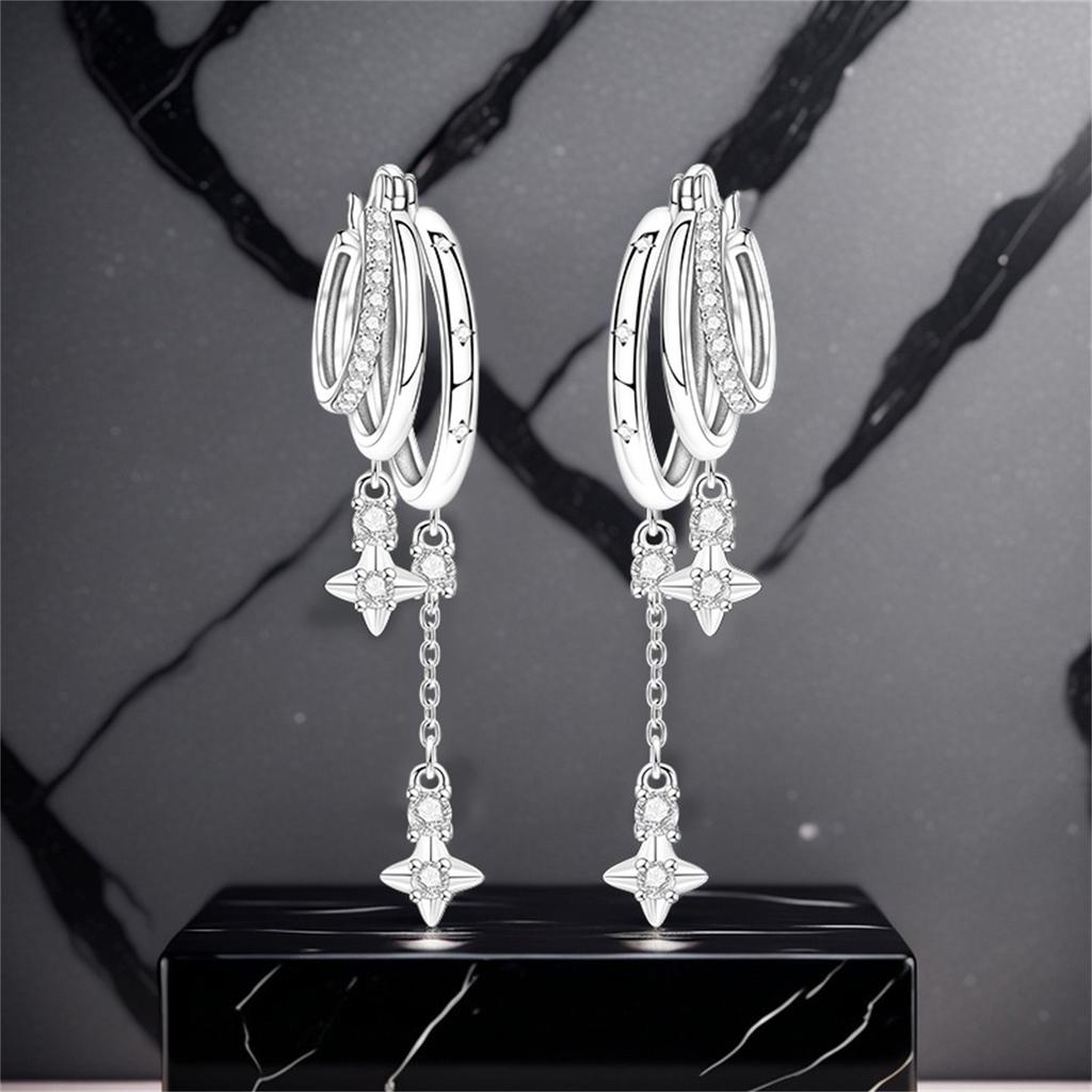 PANPOKI 925 Silver Starry Tassel Drop Earrings Women Trendy Multi Layer Party Jewelry Gifts for Her Elegant Charm