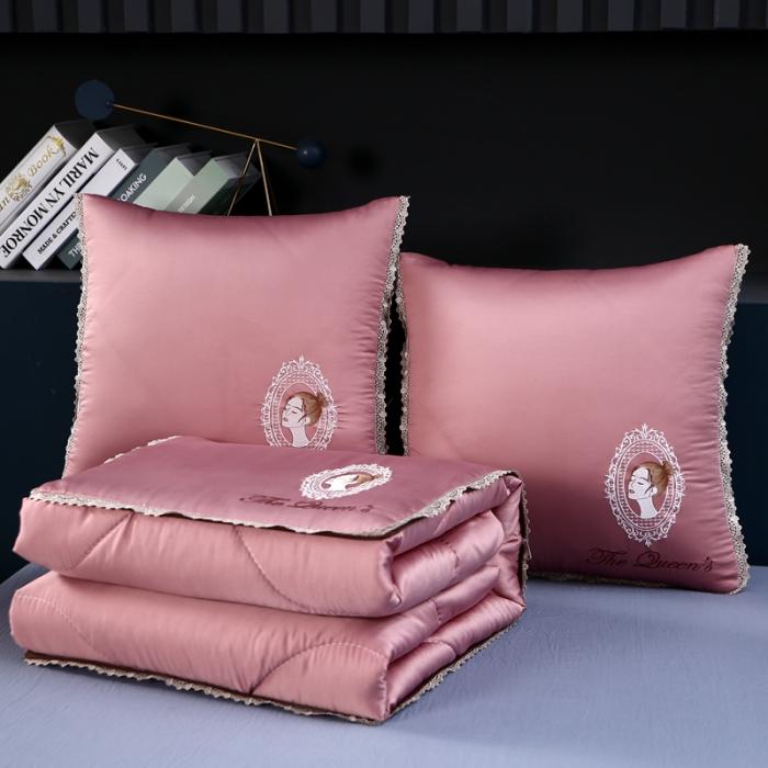 Light Luxury Washable Silk Embroidery Pillow & Cool Feel Quilt