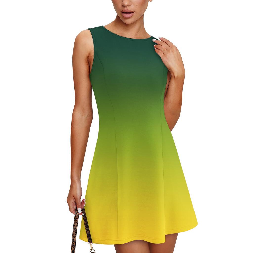 Women's Fashionable Casual Printed Sleeveless Round Neck Dress Sleeveless Round Neck Dress