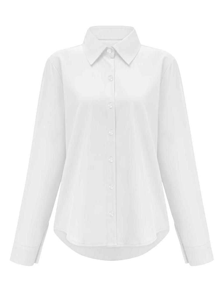 Elegant Women's Long-Sleeved Solid Color Shirt - Basic Casual Office Top