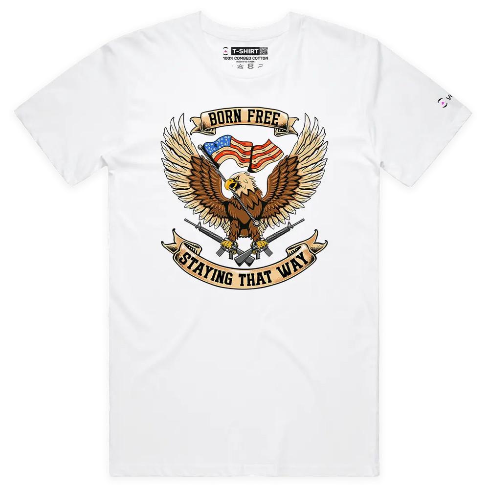 

VOICEART Born Free Staying Free USA Independence Day Premium Graphic T-Shirt L